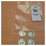 1924,1938,1941,1945 US Mercury dime, composed of