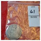 1869 Seated Liberty half dollar