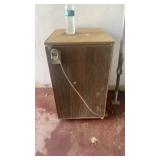Vintage wood-grain mini fridge