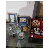 Tea set, clocks, Oriental art etc lot