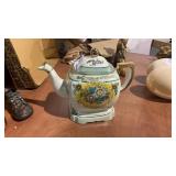 Vintage Ceramic Hand Painted Teapot with Coaster