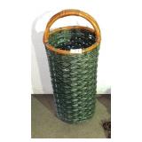 Cylindrical, tall, wicker basket & cane handles