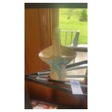 Vintage cream ceramic basket blue bow embossed