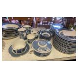 Transferware Blue & White dinnerware and serving