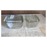 Vintage Federal glass refrigerator lidded dishes.