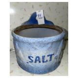 Vintage stoneware salt crock with bird design **