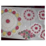 7 Vintage handmade doilies- pinks -variety of
