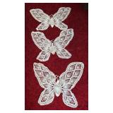 3 Crocheted Butterflies Doilies 21 x 15 in