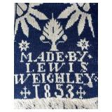 1853 Weighley Antique Hand Woven coverlet w fringe