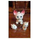 Vtg Chained Cats Kitty Figurines Fur White Mama &