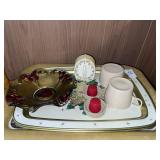 Vintage thermos * lids only & metal trays &
