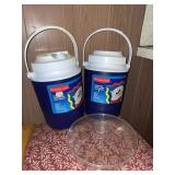 2 Rubbermaid 5 gal.  thermal jugs & plastic