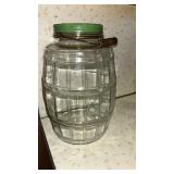 Vintage Pickle barrel-shaped Jar, metal lid,