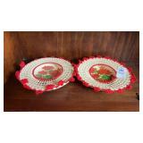 Two Poinsettia Macrame Dishes and Covers