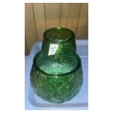 Two Green Glass Candy Dishes/Vases