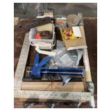 Lot of screws, tape measure, square, etc