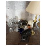 Misc lot of Glassware, lamp, TV antenna, hard