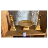 Gold Painted Candle Holders and Candy Dish