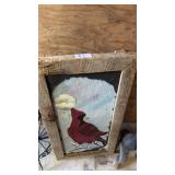 Antique wood framed cardinal painting