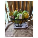 Metal Basket with Wooden Fruit