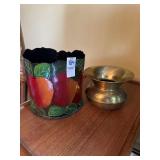 Hand painted Fruit Bucket and Brass Flower Pot