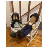 Amish Cloth Dolls on Wicker Chairs