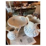 Vintage Blue Floral Pottery Wash Basin Set