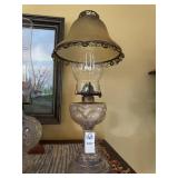 Vintage Glass Oil Lamp with Shade