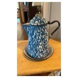 Vintage Blue and White Swirl Enamelware coffee