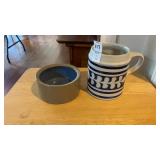 Salt-glazed stoneware tankard and ceramic crock