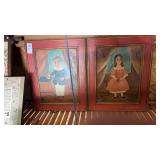 Matching framed folk art pieces