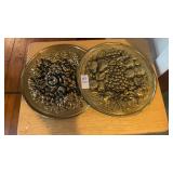 Pair of vintage brass fruit motif wall plaques