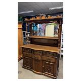 Victorian Style Carved Oak Buffet with Key and