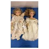 2 Vintage Porcelain Collectible Dolls 18 in