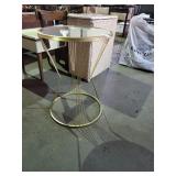 Brass round end table with glass top