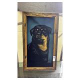 Vintage Velvet Rottweiler Painting Framed 23x14