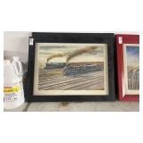 Pair of framed vintage watercolor art print