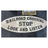 Vintage Cast Iron Railroad Crossing Stop Sign
