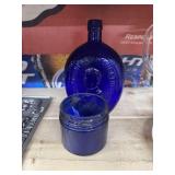 Vintage Cobalt Blue Flask and Noxzema Jar