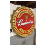 Vintage large 3D Budweiser beer bottle cap sign