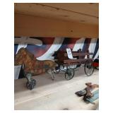 Antique walking horse and wagon toy