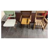 3 vintage wooden and metal children chairs