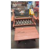 Rustic Red Adirondack Bench & Table