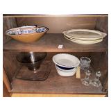 Two shelf lots of assorted serving dishes