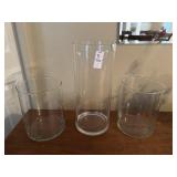 Lot of three large glass cylinder vases