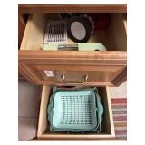Drawers of cheese graters, strainers and mixing
