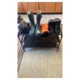 Boots, size 8??,  grippers, scraper and shoe rack