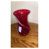 Red glass vase 9 1/2