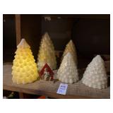 Shelf lot of battery operated Christmas trees