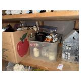 Shelf lot of misc - mainly candles/lights